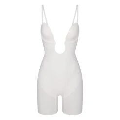 DEEP PLUNGE SHAPEWEAR MID THIGH BODYSUIT | MARBLE -Underwear Specialty Shop SKIMS SHAPEWEAR BD MDT 2960 MBL STRAPS